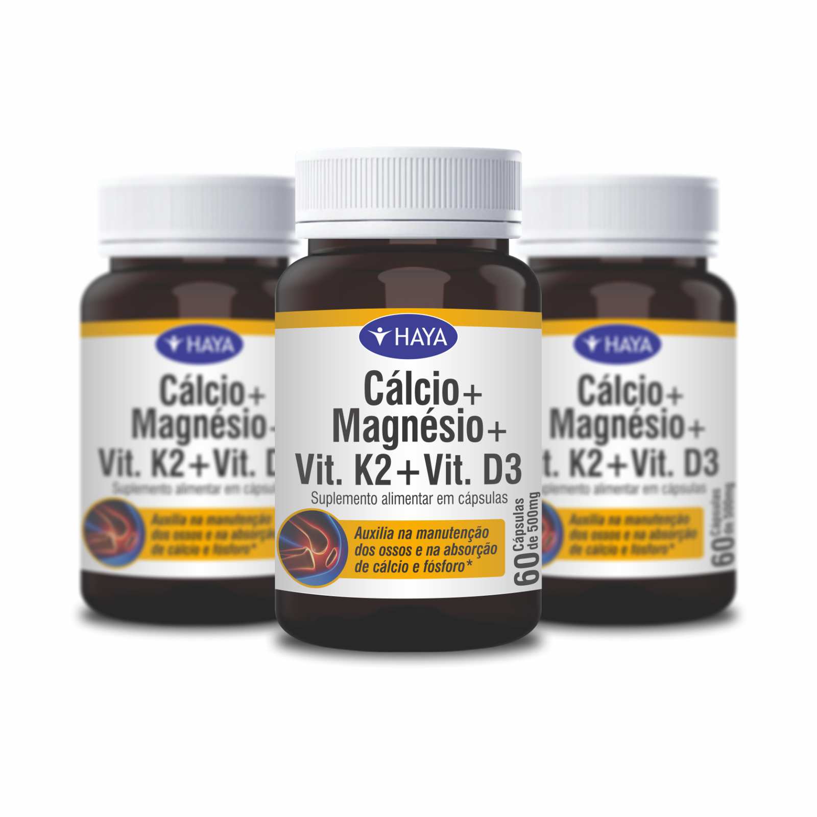 Kit com 3 unidades - Cálcio + Magnésio + Vit. K2 + Vit. D3 (MDK) - 60 Cápsulas