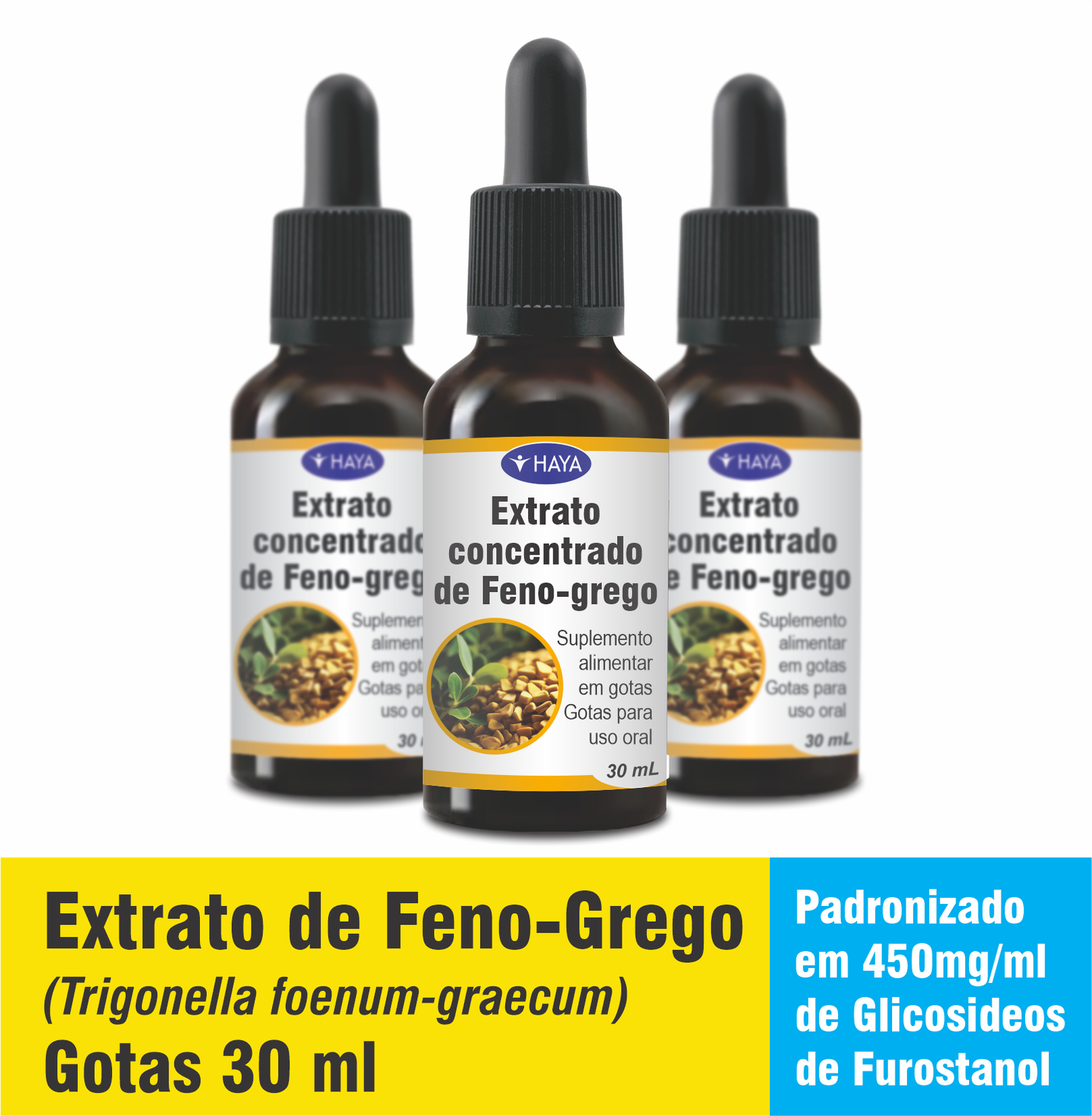 Kit com 3 unidades - Extrato de Feno-Grego - Gotas 30ml