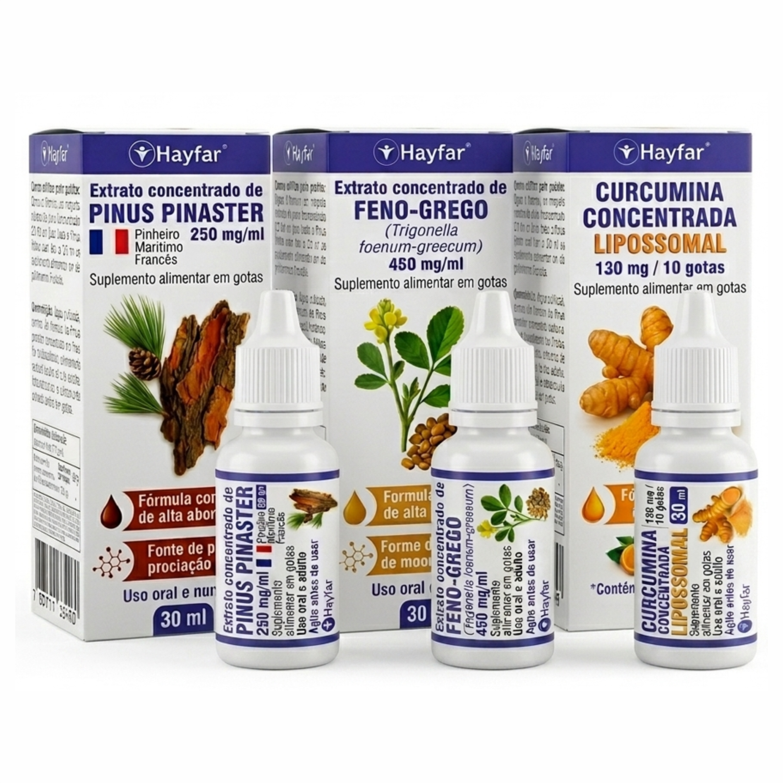 Kit Pinus pinaster, Feno-grego e Curcumina Lipossomal
