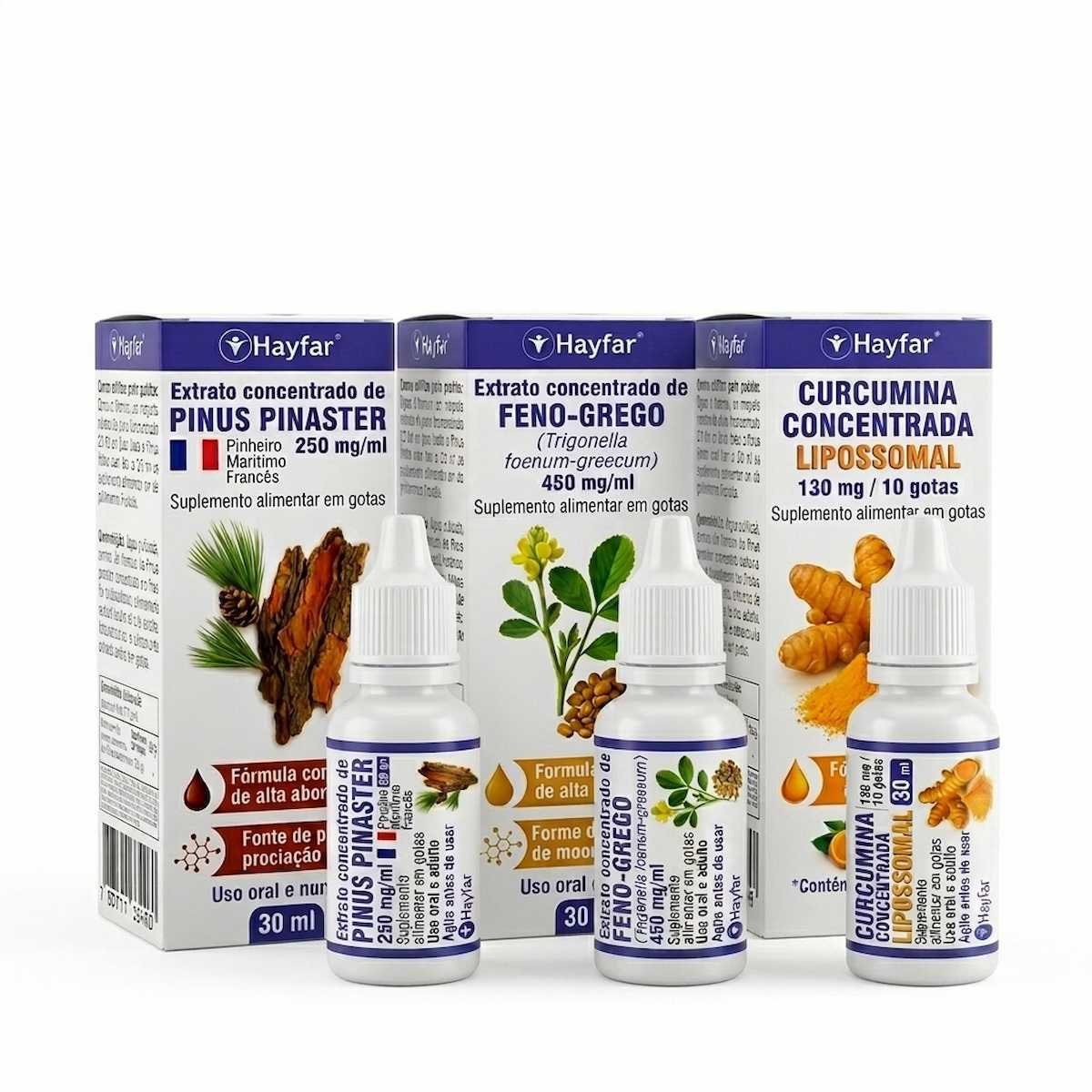 Kit Pinus pinaster, Feno-grego e Curcumina Lipossomal